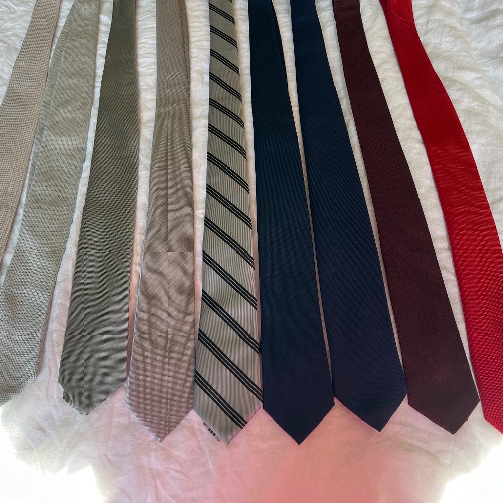 LOT OF 9 TIES Ralph Lauren, Calvin Klein, ZNT18, and more! Red, blue, solid, etc